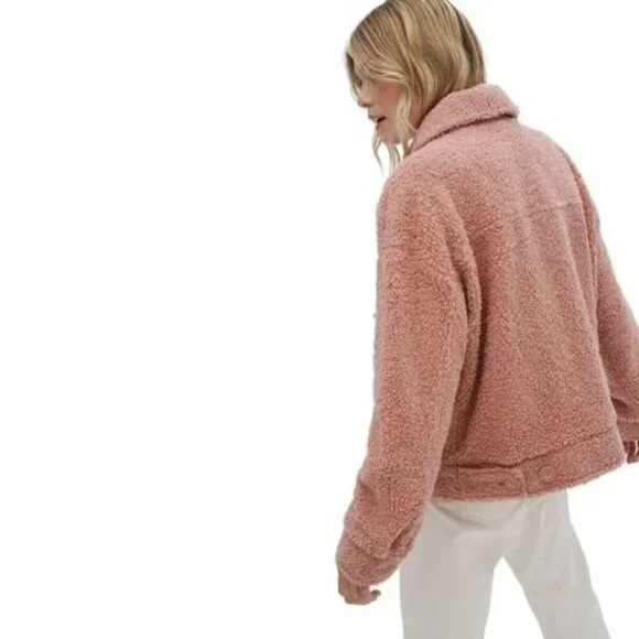 NOIZE Women's Pink Rose Miley Teddy Trucker Jacket Size M - Picture 2 of 8